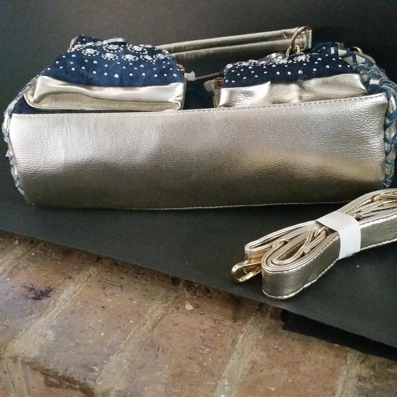 ☆Last One☆ Bling Denim/Gold Faux Lthr Bag NWT - Picture 4 of 7